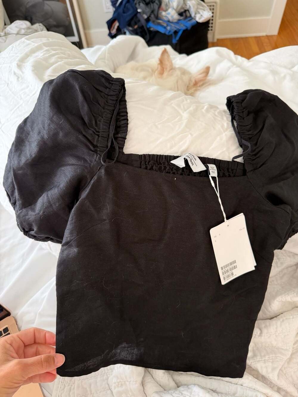 Black Puff Sleeve Smocked Top